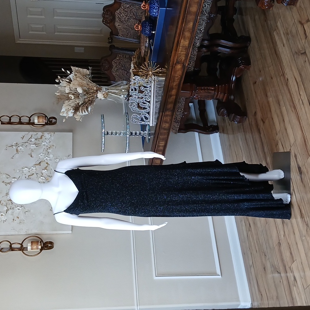 Windsor Black Shiny Asymmetrical Ruffle Floor-Length Cocktail Dress. Size S - Picture 9 of 17